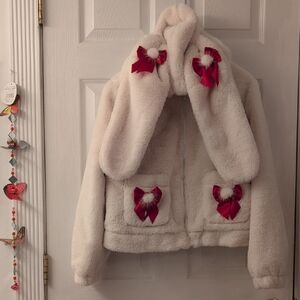 NWOT  3D Ears Furry Kawaii Snow  Bunny Coat